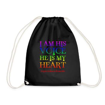 I Am His Voice, He Is My Heart #specialneedsmom - Turnbeutel - Schwarz - Vorne
