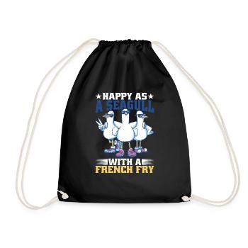 Happy As A Seagull With A French Fry - Drawstring Bag - black - Front
