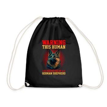 This Human Is Protected By A German Shepherd 12 - Drawstring Bag - black - Front