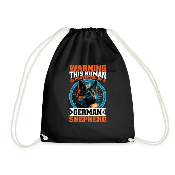 This Human Is Protected By A German Shepherd 13 - Drawstring Bag - black - Front