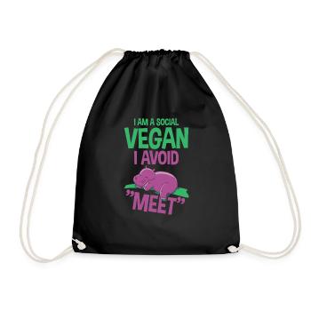 I Am A Social Vegan I Avoid Meet 2 - Drawstring Bag - black - Front
