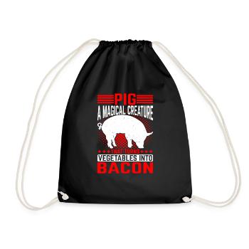 Pig, A Creature That Turns Vegetables Into Bacon 5 - Drawstring Bag - black - Front