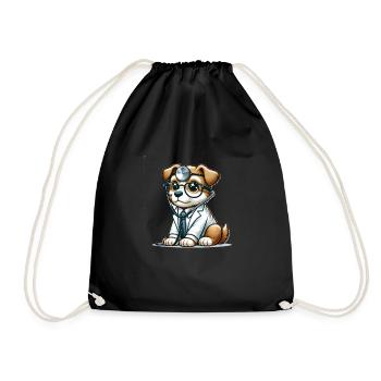 Cute Dog Doctor - Drawstring Bag - black - Front