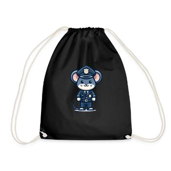 Cute Mouse Police Officer - Drawstring Bag - black - Front