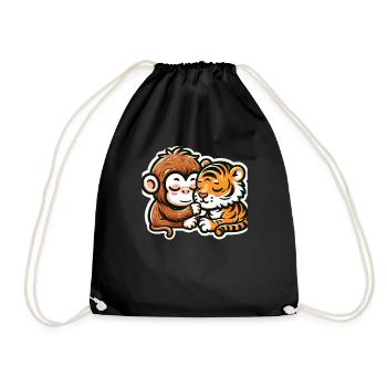 Cuddling Monkey And Tiger In Love - Drawstring Bag - black - Front