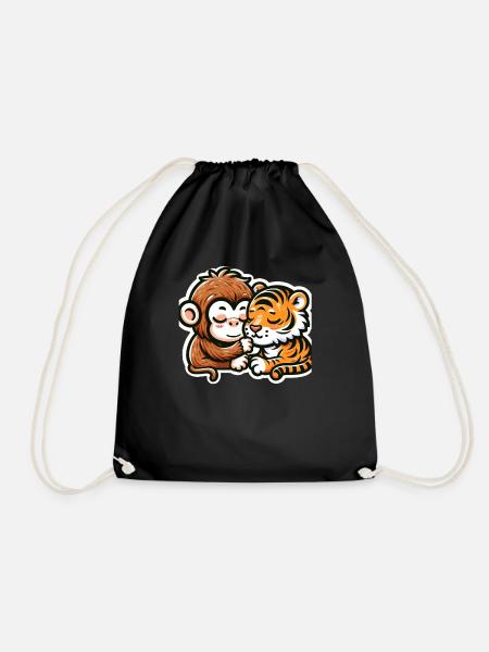 Cuddling Monkey And Tiger In Love - Turnbeutel - Schwarz