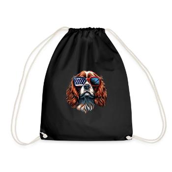 Cavalier King Spaniel with American Sunglasses - Drawstring Bag - black - Front