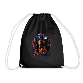Dachshund with American Sunglasses - Drawstring Bag - black - Front
