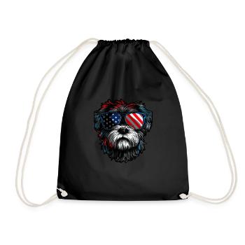 Shih Tzu with American Sunglasses - Drawstring Bag - black - Front