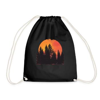 Sunset Forest Silhouette Outdoor Retro 80s Vibe 2 - Drawstring Bag - black - Front