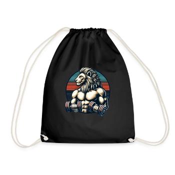 Muscular Lion Bodybuilder Gym Workout Retro Sunset - Drawstring Bag - black - Front