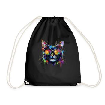 Cool Sunglasses Cat Covered In Rainbow Paint - Drawstring Bag - black - Front
