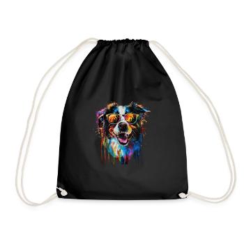 Cool Sunglasses Dog Covered In Rainbow Paint - Drawstring Bag - black - Front