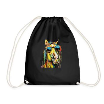 Cool Sunglasses Horse Covered In Rainbow Paint 2 - Drawstring Bag - black - Front