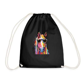 Cool Sunglasses Horse Covered In Rainbow Paint - Drawstring Bag - black - Front