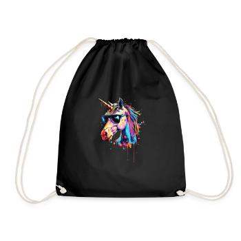 Cool Sunglasses Unicorn Covered In Rainbow Paint - Drawstring Bag - black - Front