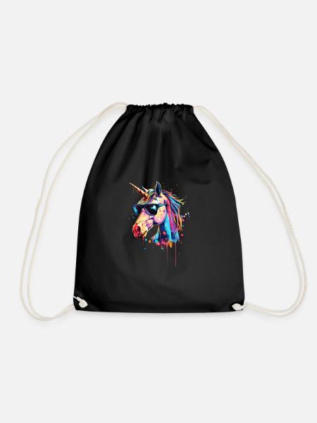 Cool Sunglasses Unicorn Covered In Rainbow Paint - Turnbeutel - Schwarz