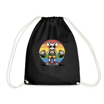 Cool Rainbow Mouse Lifting In The Gym - Drawstring Bag - black - Front