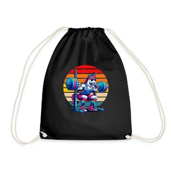 Licorne arc-en-ciel accroupie dans la salle de sport - Sac de sport léger - noir - Devant