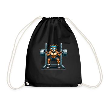 Ours fort accroupi dans le gymnase - Sac de sport léger - noir - Devant