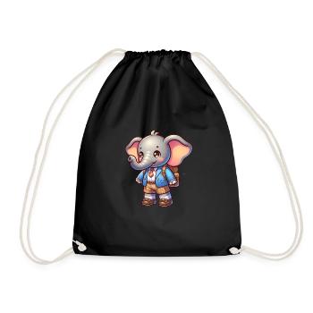 Cute Schoolboy Elephant - Drawstring Bag - black - Front