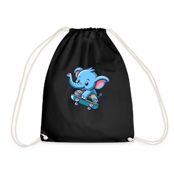 Cute Skater Elephant - Drawstring Bag - black - Front