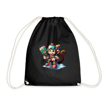 Singe snowboarder mignon - Sac de sport léger - noir - Devant