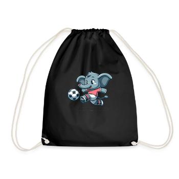 Cute Soccer Player Elephant - Drawstring Bag - black - Front