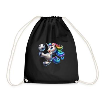 Cute Soccer Player Unicorn - Drawstring Bag - black - Front