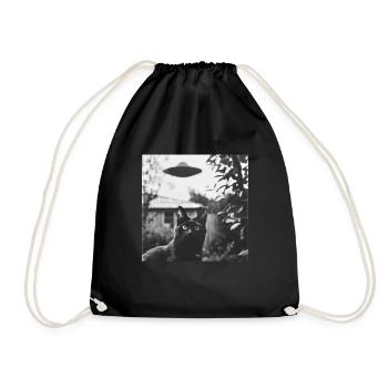 Cat Selfie with UFO Weird 50s Photo 3 - Drawstring Bag - black - Front