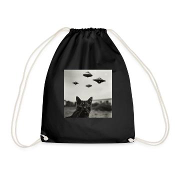 Cat Selfie with UFO Weird 50s Photo 4 - Drawstring Bag - black - Front