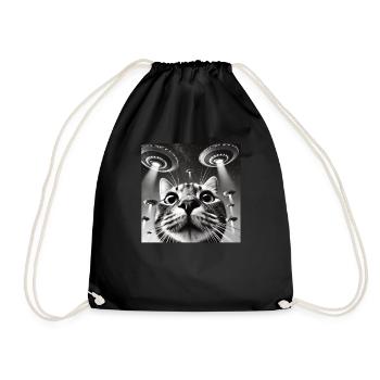 Cat Selfie with UFO Weird 50s Photo - Drawstring Bag - black - Front