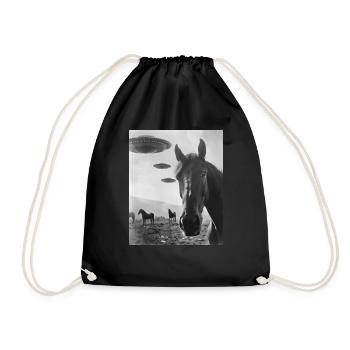 Horse Selfie with UFO Weird 50s Photo 4 - Drawstring Bag - black - Front