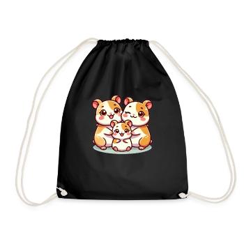 Hamster Family Mother And Father With One Child - Drawstring Bag - black - Front