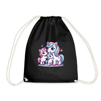 Parent licorne aimant avec deux enfants mignons - Sac de sport léger - noir - Devant