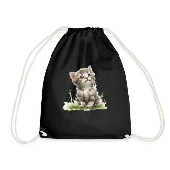 Cute Baby Cat Watercolor - Turnbeutel - Schwarz - Vorne