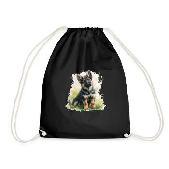 Cute Puppy German Shepherd Watercolor - Turnbeutel - Schwarz - Vorne