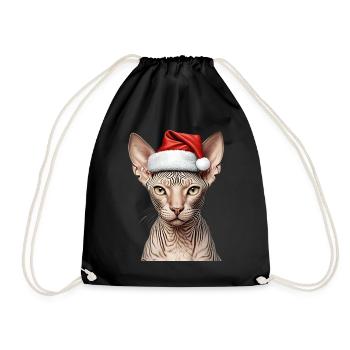 Christmas sphynx cat - Drawstring Bag - black - Front