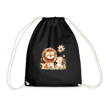 Cute Lion And Dog Friends - Turnbeutel - Schwarz - Vorne