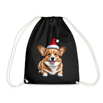 Cute Christmas corgi dog - Drawstring Bag - black - Front