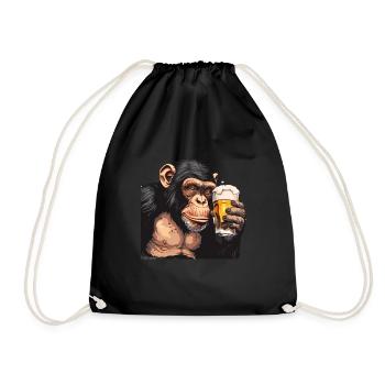 Cute Chimpanzee Drinking Beer 2 - Turnbeutel - Schwarz - Vorne