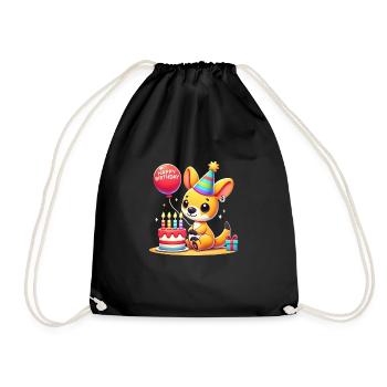Kangaroo Kid Celebrating Birthday - Turnbeutel - Schwarz - Vorne