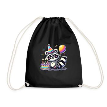Raccoon Kid Celebrating Birthday - Turnbeutel - Schwarz - Vorne