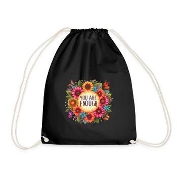 You Are Enough - self love - Drawstring Bag - black - Front