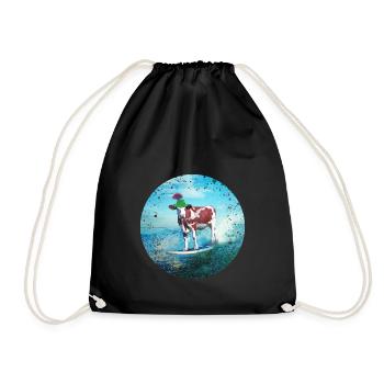 Cowstria goes surfing - Drawstring Bag - black - Front