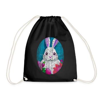 Vintage Osterhase Niedlich - Turnbeutel - Schwarz - Vorne