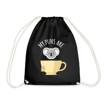 My Puns Are Koala Tea Funny And Cute Koala Bear - Drawstring Bag - black - Front
