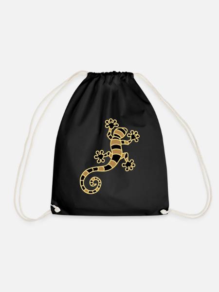 Tropical gecko three color print - Drawstring Bag - black
