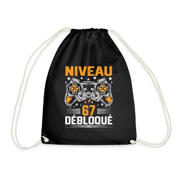 Niveau 67 débloqué / Anniversaire 67 ans gamer - Sac de sport léger - noir - Devant