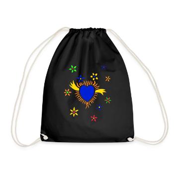 The blue heart with flowers - Drawstring Bag - black - Front